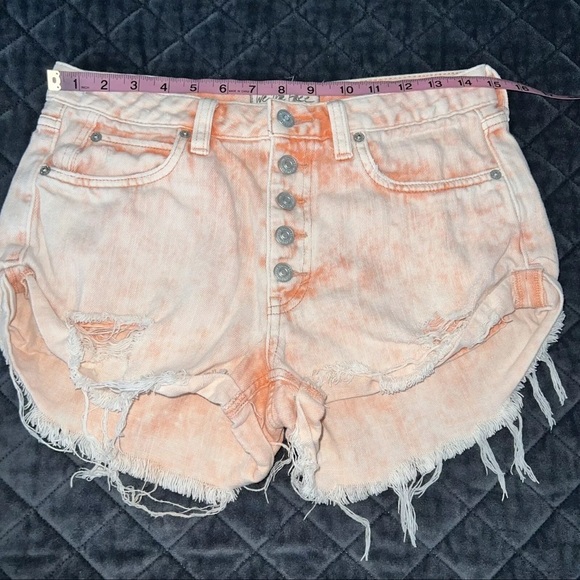 Free People Shorts Women Size 27 Orange Button Fly Mini Jean Romeo Cut Off  L - Picture 4 of 8